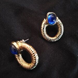 Vintage Door-Knocker Earrings with Imitation Lapis Lazuli Stone